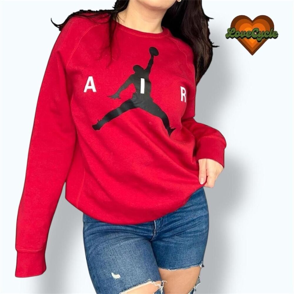 Men's Air Jordan Red Crewneck Pullover Sweatshirt w/ Jumpman Logo – Size L
